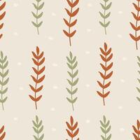 Leaves sprigs twigs branch seamless pattern. Botanical background. Autumn leaves ornament. Flat 2d beige sketch vector