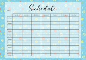 Schedule template for study with floral elements. Business organizer paper sheet for students vector