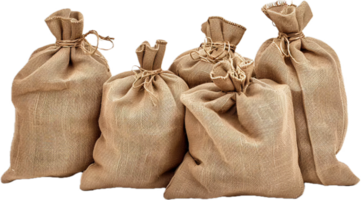 Group of Burlap Sacks Tied with Twine. png