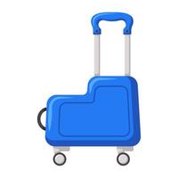 Traveling suitcase on wheels for kids. Cabin luggage or check in baggage. Bright flat clipart vector