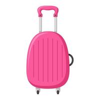 Traveling suitcase on wheels. Check in baggage. Bright flat clipart vector