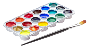 Set of water color paints with a clean brush on the transparent background, Format png