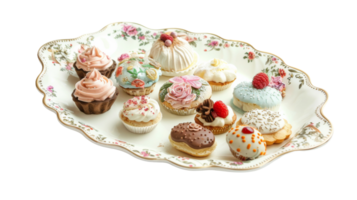 Dessert platter for a vintage tea party setting on the transparent background, Format png