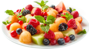 Invigorating summer fruit salad featuring melon on the transparent background, Format png