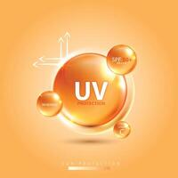 Protected shield from the sun's rays. degrees of protection against UV rays. UV protection your skin ultraviolet sunblock lotion. UV reflection skin after. cosmetic products design. design. vector