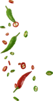 falling red and green chilli slices png