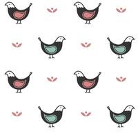 Monochrome seamless pattern with folk birds. Simple abstract background vector