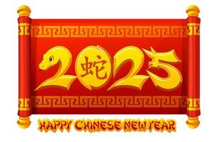 Red scroll Happy Chinese New Year 2025 of the Snake. Greeting card vector