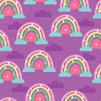 cute seamless pattern cartoon boho rainbow and sky element in purple background vector