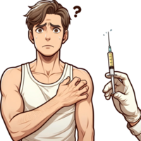 man in cartoon style with panic expression during an inject png