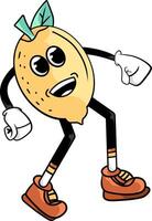 retro groovy illustration of a fresh lemon with a fresh and pleasant facial expression vector