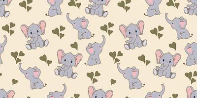 Seamless pattern with different poses of an elephant with love. It's a cute elephant with an Elephant Day Theme. It can be used for paper design, gift wrapping, textiles, etc. vector