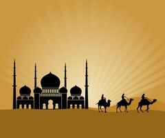 Mosque in desert with camel vector