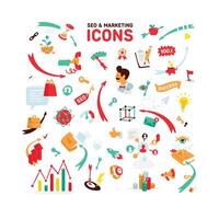 A set of icons on the theme of CEO and Marketing. Bright cartoon characters for banner, site and print. All images are isolated on white background. Fashionable bright illustration. vector