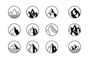 mountain set shapes and elements silhouette icon of mountain peaks and hiking vector