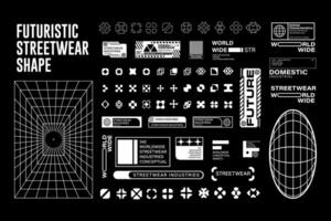 Futuristic streetwear cyberpunk shape element technology graphic design template vector