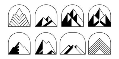 mountain set shapes and elements silhouette icon of mountain peaks and hiking vector