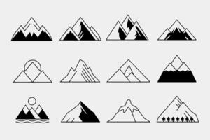 mountain set shapes and elements silhouette icon of mountain peaks and hiking vector