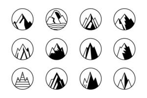 mountain set shapes and elements silhouette icon of mountain peaks and hiking vector