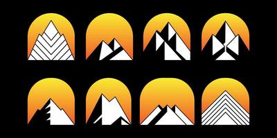 mountain set shapes and elements silhouette icon of mountain peaks and hiking vector