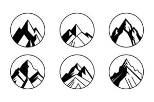 mountain set shapes and elements silhouette icon of mountain peaks and hiking vector