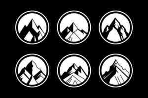mountain set shapes and elements silhouette icon of mountain peaks and hiking vector