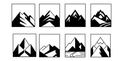 mountain set shapes and elements silhouette icon of mountain peaks and hiking vector
