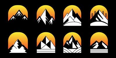 mountain set shapes and elements silhouette icon of mountain peaks and hiking vector
