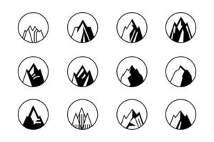 mountain set shapes and elements silhouette icon of mountain peaks and hiking vector