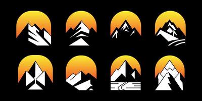 mountain set shapes and elements silhouette icon of mountain peaks and hiking vector