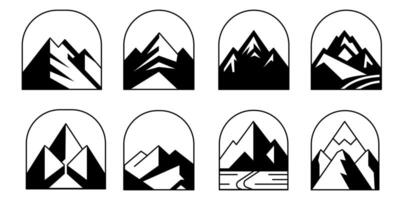 mountain set shapes and elements silhouette icon of mountain peaks and hiking vector