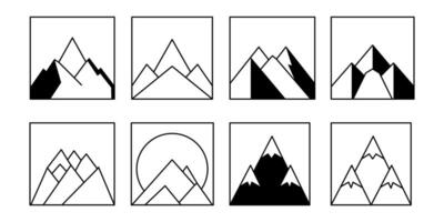 mountain set shapes and elements silhouette icon of mountain peaks and hiking vector