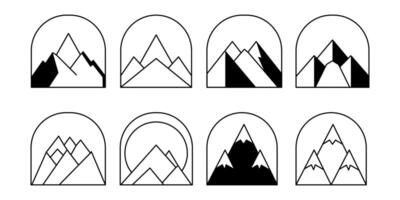 mountain set shapes and elements silhouette icon of mountain peaks and hiking vector