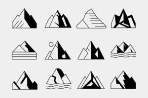 mountain set shapes and elements silhouette icon of mountain peaks and hiking vector