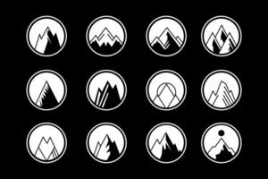 mountain set shapes and elements silhouette icon of mountain peaks and hiking vector