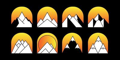mountain set shapes and elements silhouette icon of mountain peaks and hiking vector
