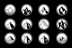mountain set shapes and elements silhouette icon of mountain peaks and hiking vector