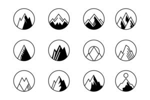 mountain set shapes and elements silhouette icon of mountain peaks and hiking vector