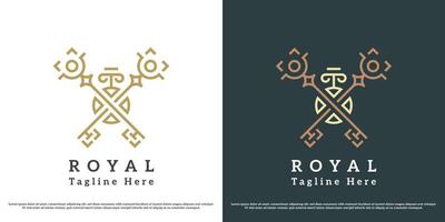 Royal key logo design illustration. Silhouette of the royal palace crest monarch royal classy treasure access key. Flat icon symbol simple minimal minimalist geometric elegant heraldic gothic object. vector