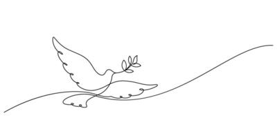 dove flying with olive branch one line continuous vector