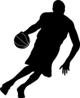 Silhouette of a Basketball Player Showing Athleticism and Dynamic Sport Action While Dribbling the Ball on the Court. illustration vector