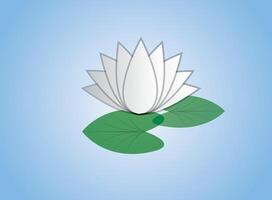 An isolated cool and simple white lotus flower with leaf in blue background vector