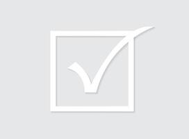 A white correct tick mark sign inside white box for test vector