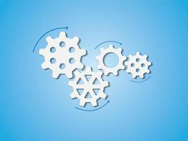 A set of white gears of machine in industrial work to mean teamwork vector