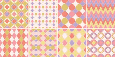 Collection of seamless colorful geometric ornament patterns. Bright festive backgrounds. Mosaic endless textures. Decorative symmetry prints vector