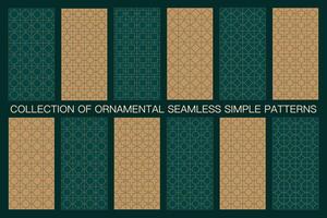 Collection of seamless ornamental elegant geometric patterns. repeatable oriental luxury backgrounds. Endless grid symmetric textures. Antique prints vector