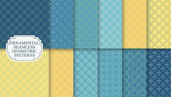 Collection of decorative seamless ornamental geometric patterns - color symmetric outline textures. repeatable tile ornate backgrounds. Textile vintage prints vector