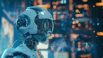Robot AI artificial intelligence for automation process technology. photo