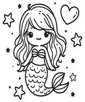 Mermaid coloring page for kids vector