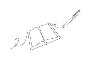 Pad and pen in one continuous line. One line drawing, minimalism. vector